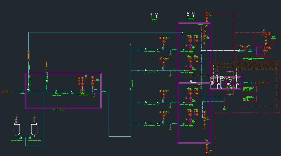 مستندات هندسية توضح تنسيق العملية مع القياس والتحكم في محطة رفع